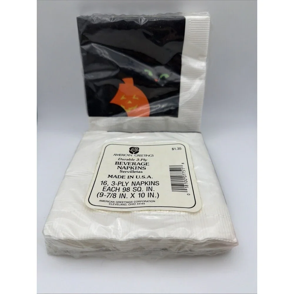 VINTAGE HALLOWEEN American Greetings pumpkin Beverage napkins lot of 2 32 Total